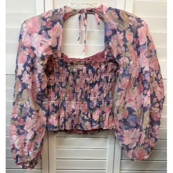 ASTR The Label Floral Smocked Halter Top With Balloon Sleeves - Picture 1 of 2